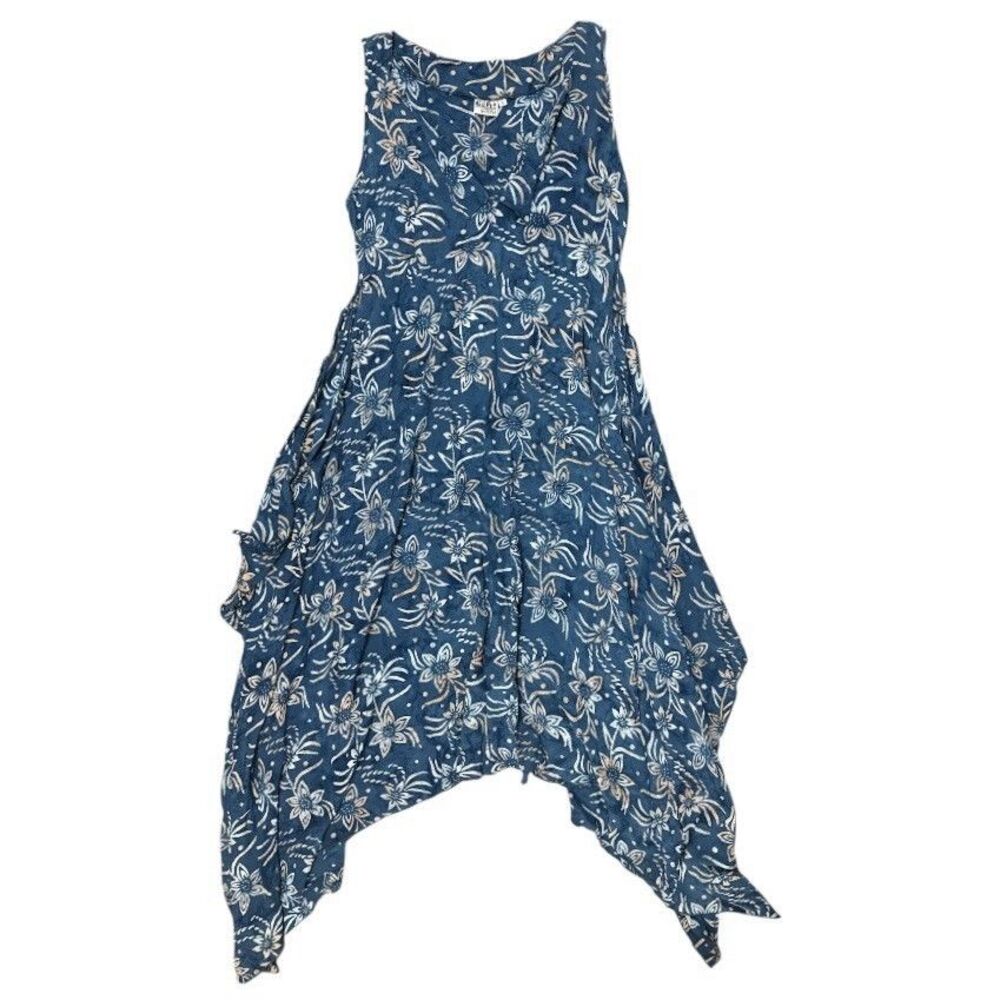 Vintage GO FISH 90s Go Fish Blue Floral Dress Indonesia Boho 90s Tropical Small